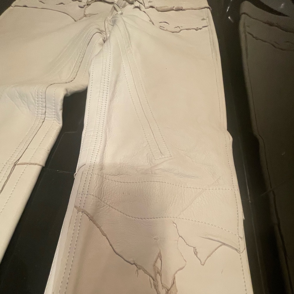 White lamb skin leather pants